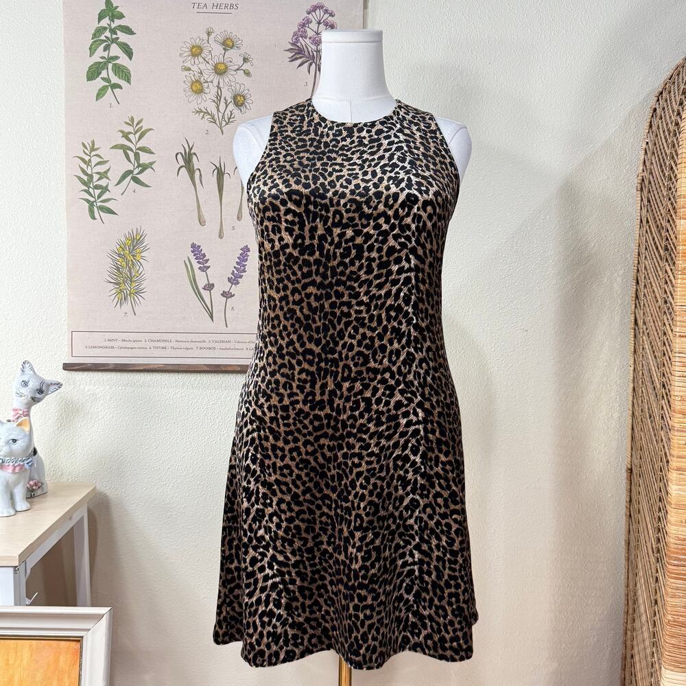 Vintage 90s Y2k Velvet Leopard Print Sleeveless Mini Dress Sexy Trashy Bimbo M L